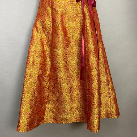 Vintage Y2K Strapless Dress Iridescent Red Gold Ribbon Bow Tie Belt Small A-Line - Picture 4 of 14